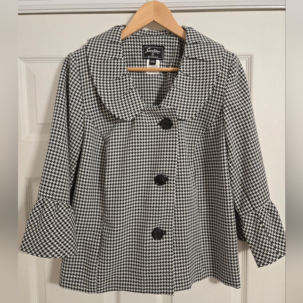Sweet Suit Women's Black And White Houndstooth Coat Button Front Size 16W